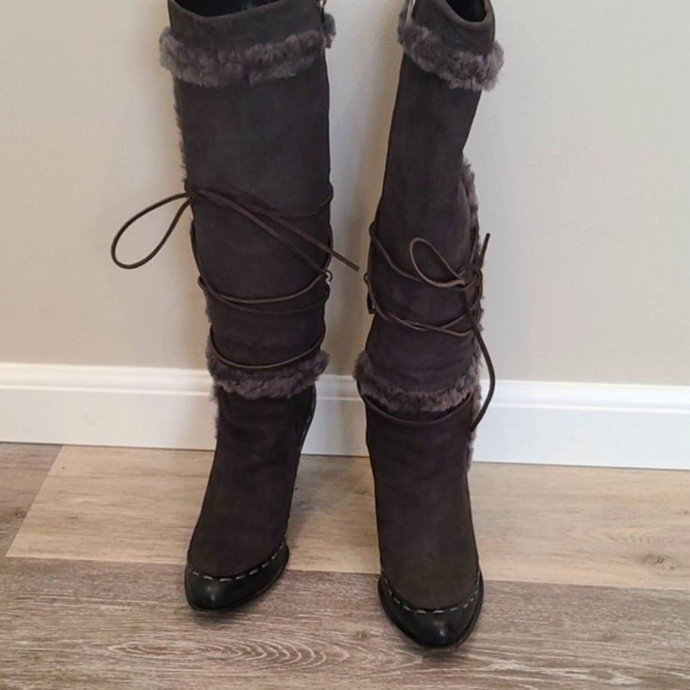 Suede, leather and fur knee boots - Picture 4 of 6